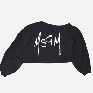 Black MSGM cropped off-shoulder sweatshirt 100% cotton Made in Italy